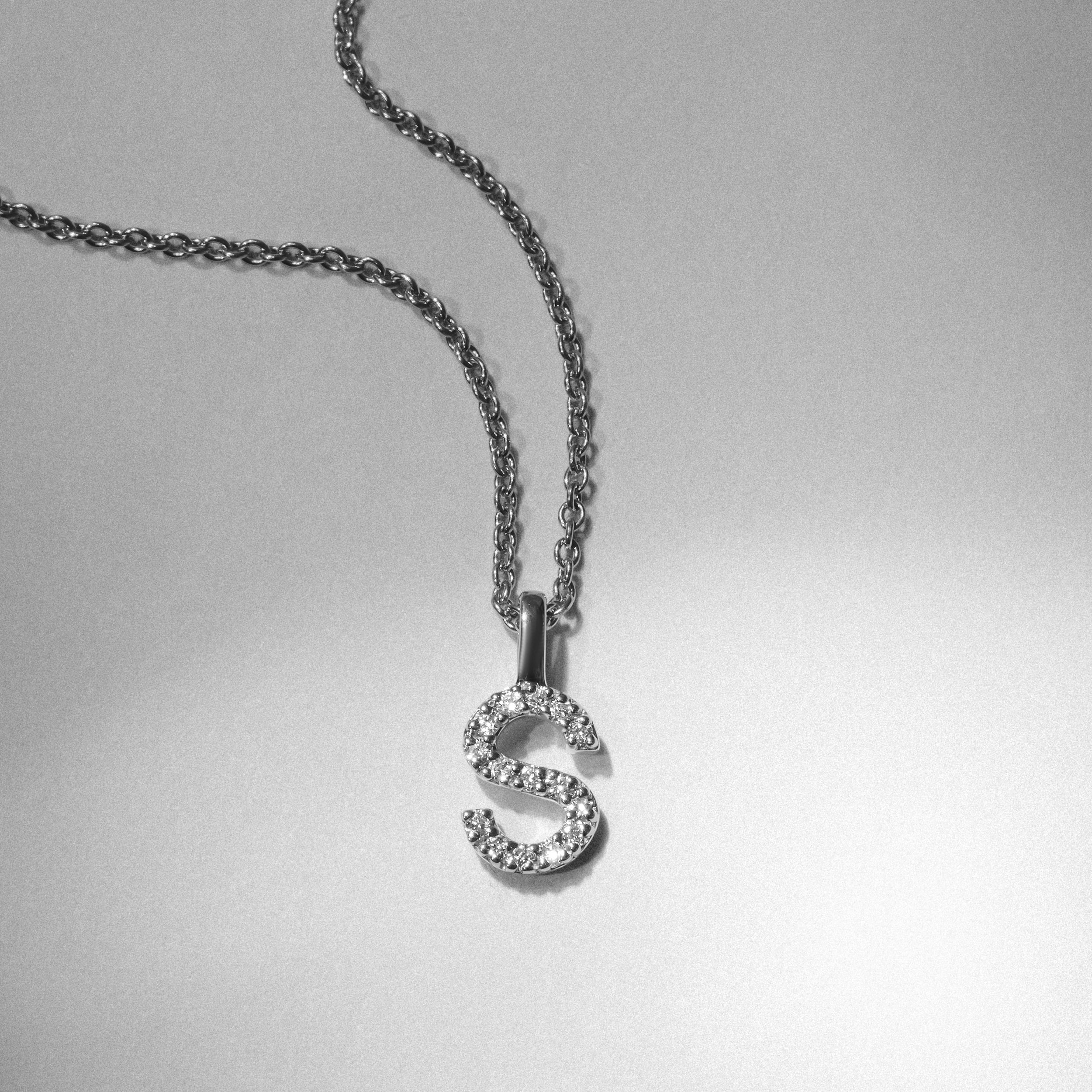 Love Letter Initial S Lab Diamond Necklace set in 9K White Gold